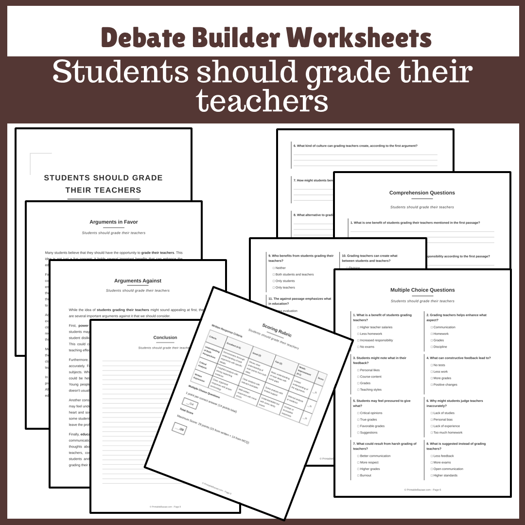Students should grade their teachers | Favour and Against Worksheet Printable Activity