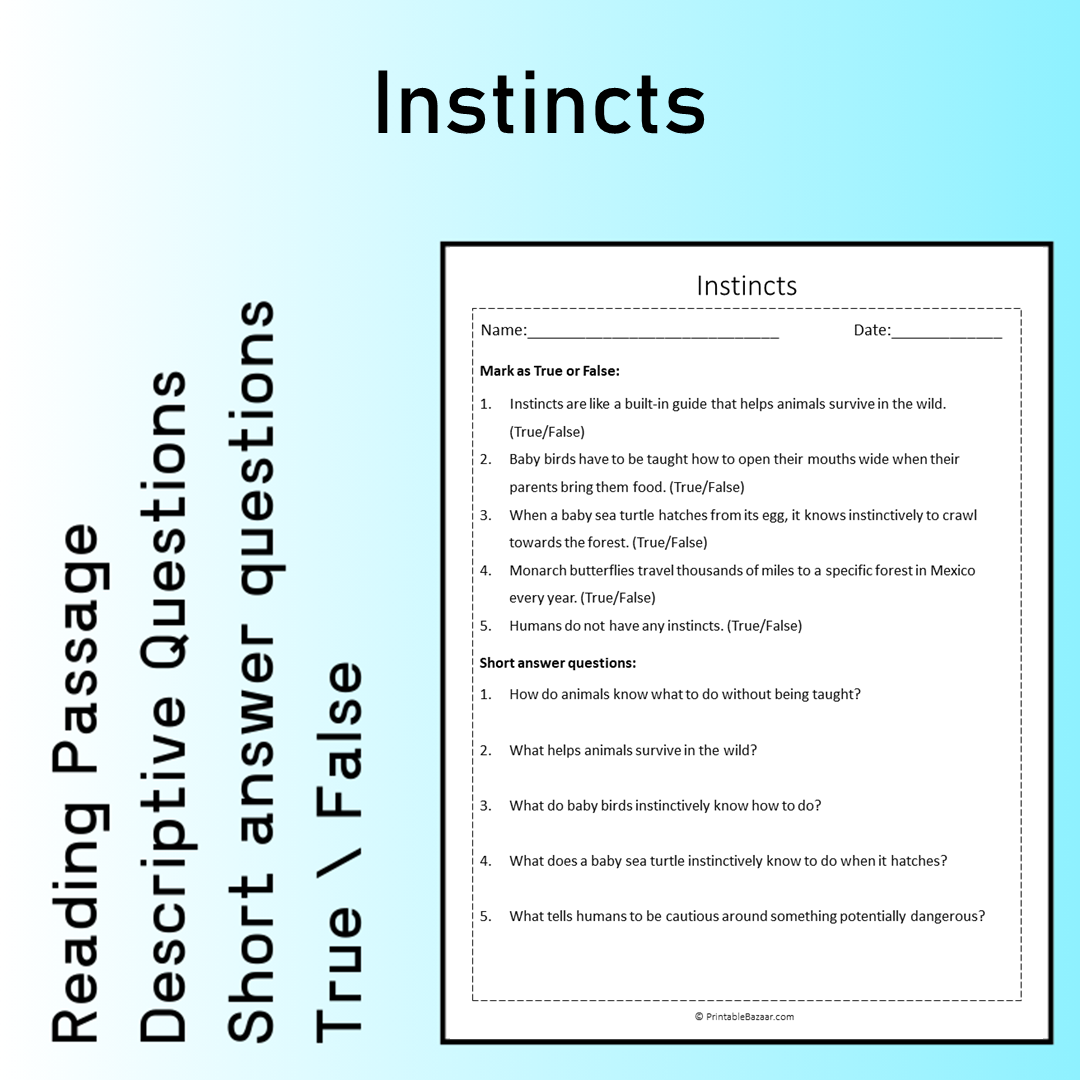 Instincts | Reading Comprehension Passage Printable Worksheet
