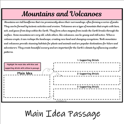 Mountains and Volcanoes | Main Idea and Supporting Details Reading Passage and Questions