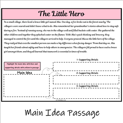 The Little Hero | Main Idea and Supporting Details Reading Passage and Questions