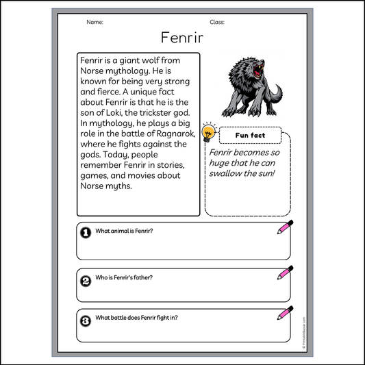 Fenrir | Reading Passage Comprehension Questions Writing Facts Worksheet