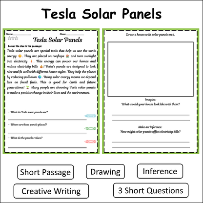 Tesla Solar Panels | Short Reading Comprehension Creative Worksheet