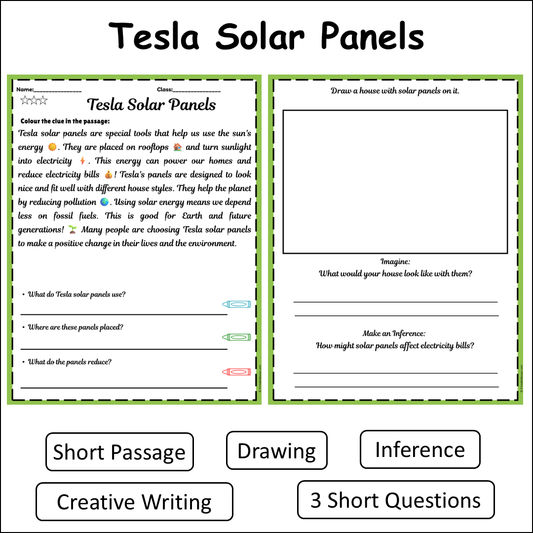 Tesla Solar Panels | Short Reading Comprehension Creative Worksheet