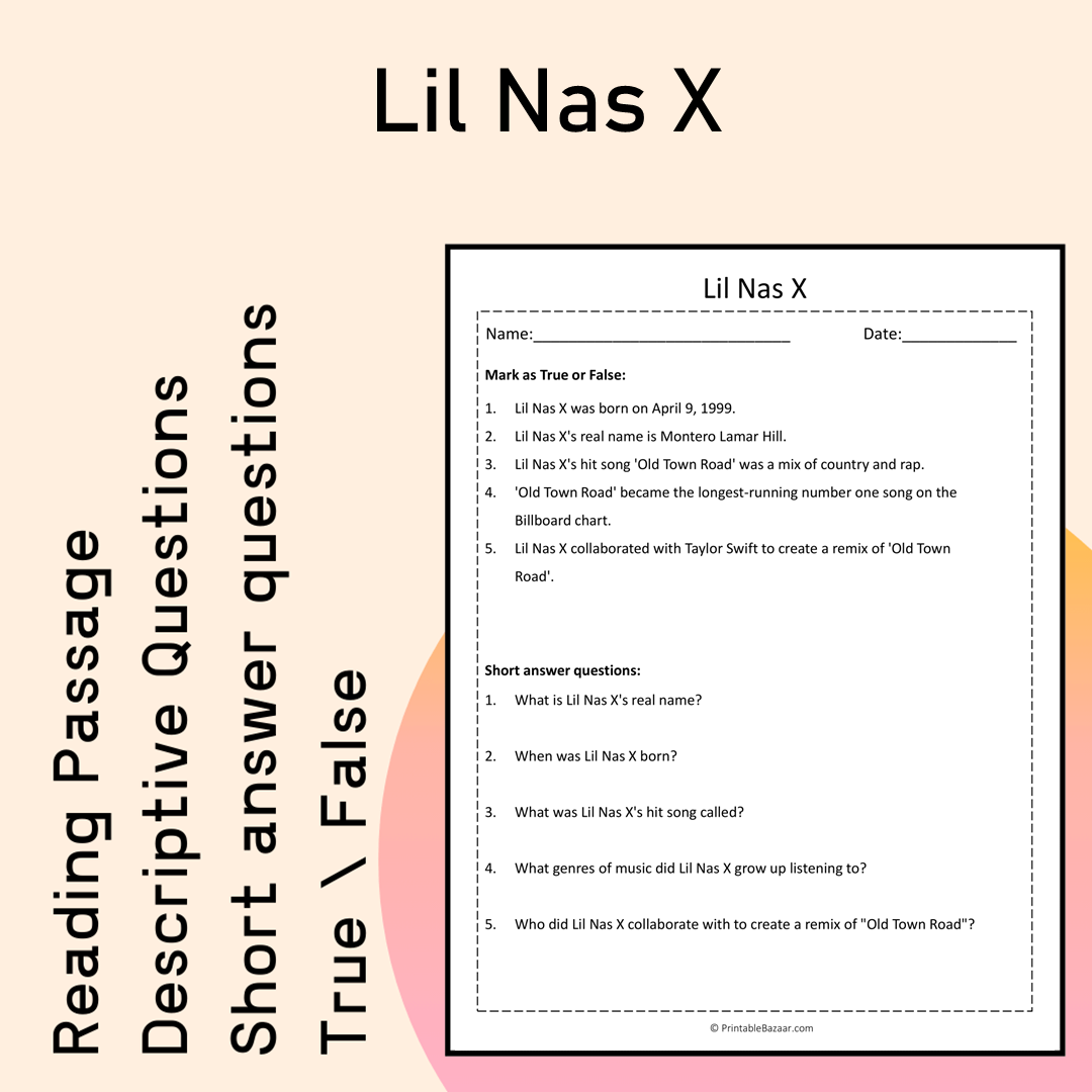 Lil Nas X | Reading Comprehension Passage Printable Activity