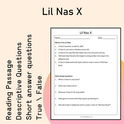 Lil Nas X | Reading Comprehension Passage Printable Activity