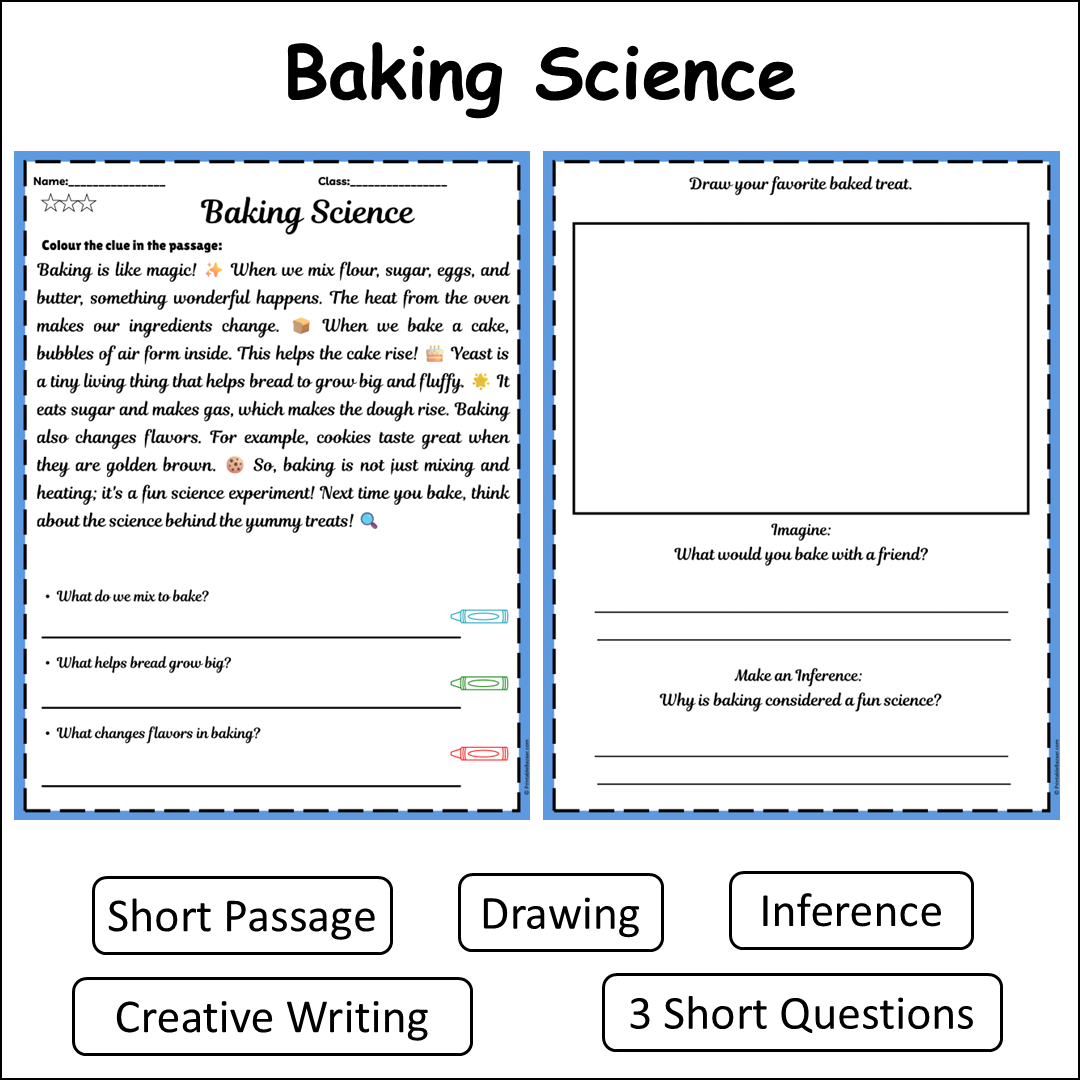 Baking Science | Short Reading Comprehension Creative Worksheet