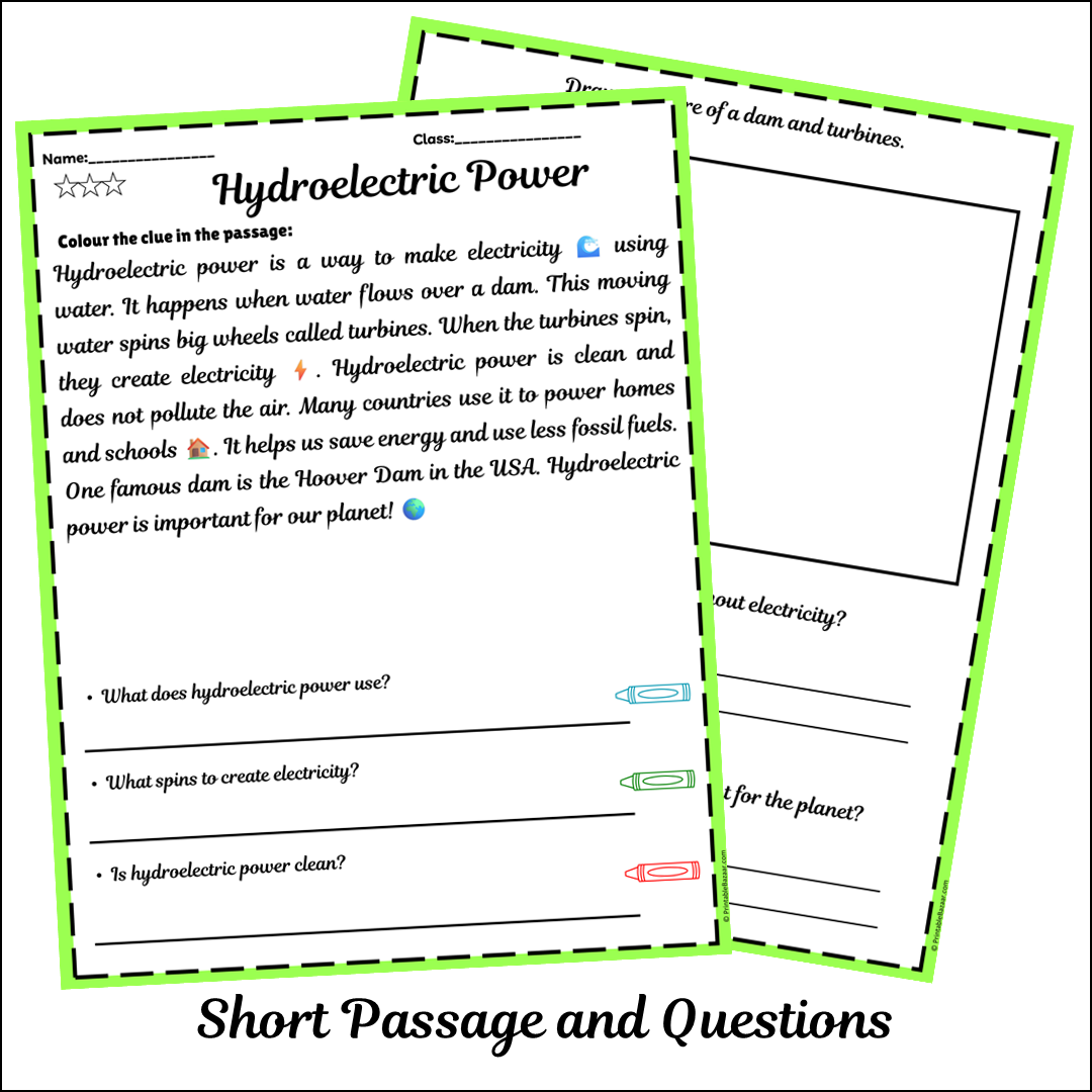 Hydroelectric Power | Short Reading Comprehension Creative Worksheet