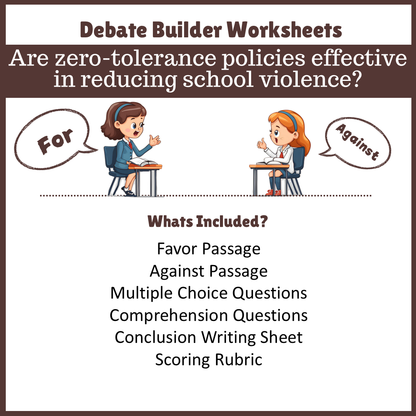 Are zero-tolerance policies effective in reducing school violence? | Favour and Against Worksheet Printable Activity