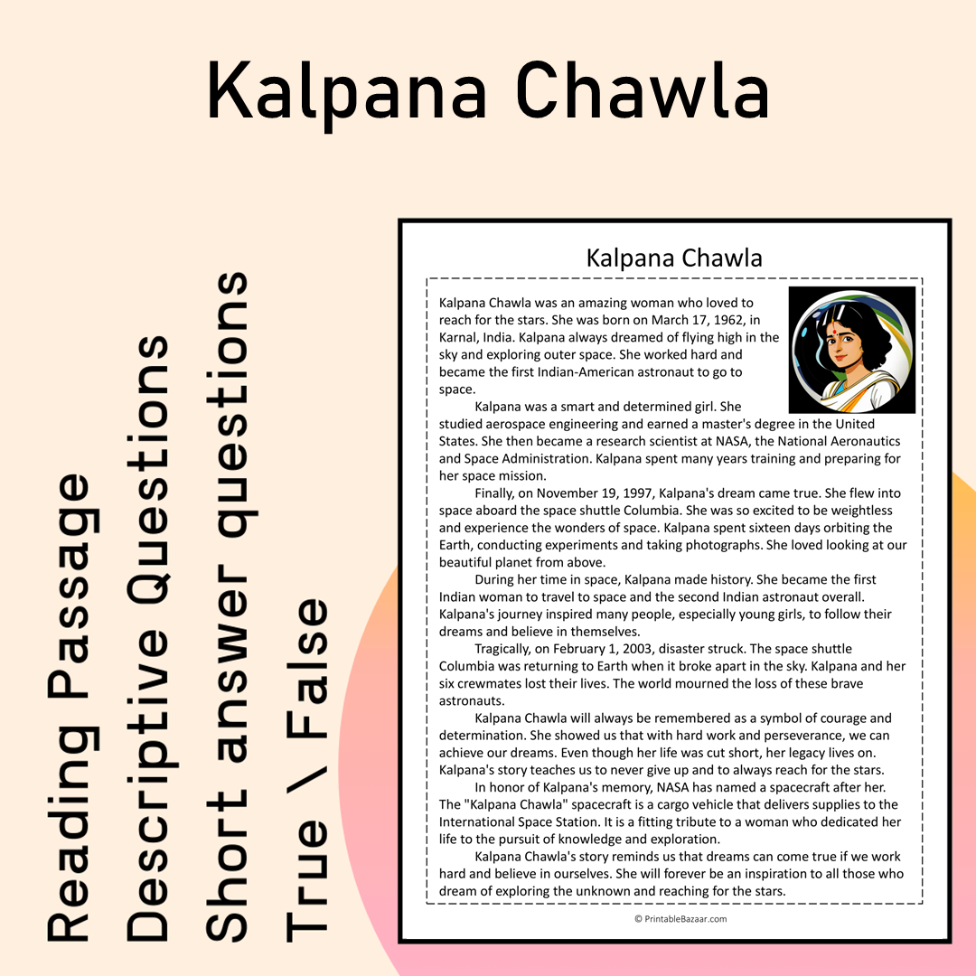 Kalpana Chawla | Reading Comprehension Passage Printable Activity