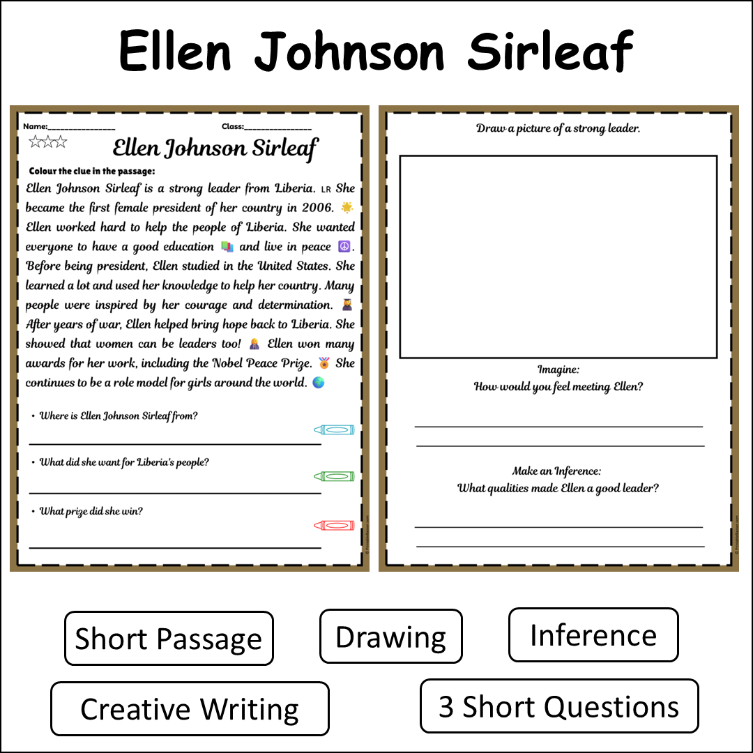 Ellen Johnson Sirleaf | Short Reading Comprehension Creative Worksheet