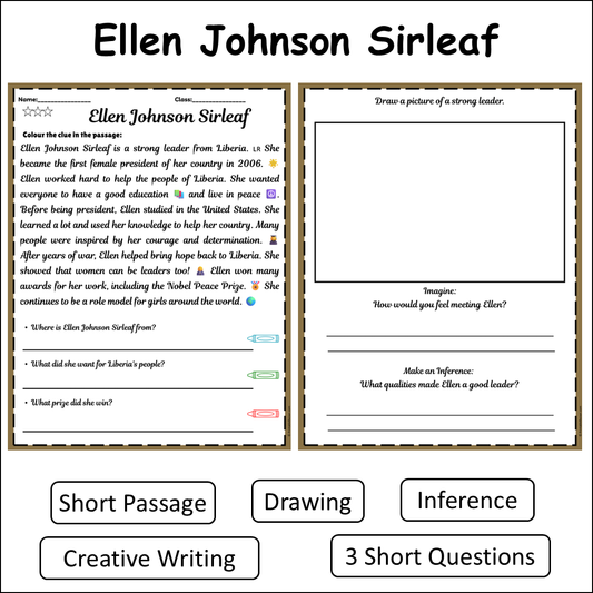 Ellen Johnson Sirleaf | Short Reading Comprehension Creative Worksheet
