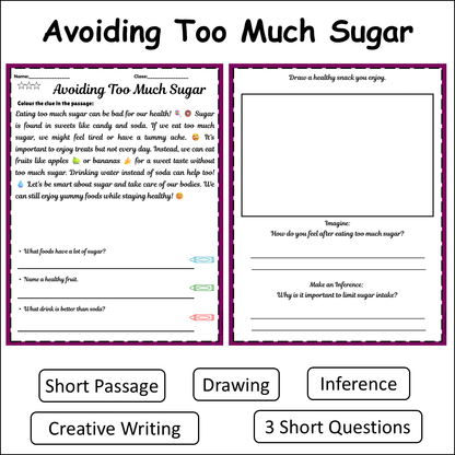 Avoiding Too Much Sugar | Short Reading Comprehension Creative Worksheet