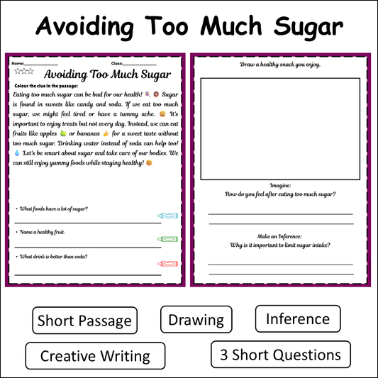 Avoiding Too Much Sugar | Short Reading Comprehension Creative Worksheet
