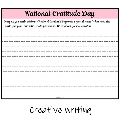 National Gratitude Day | Main Idea and Supporting Details Reading Passage and Questions