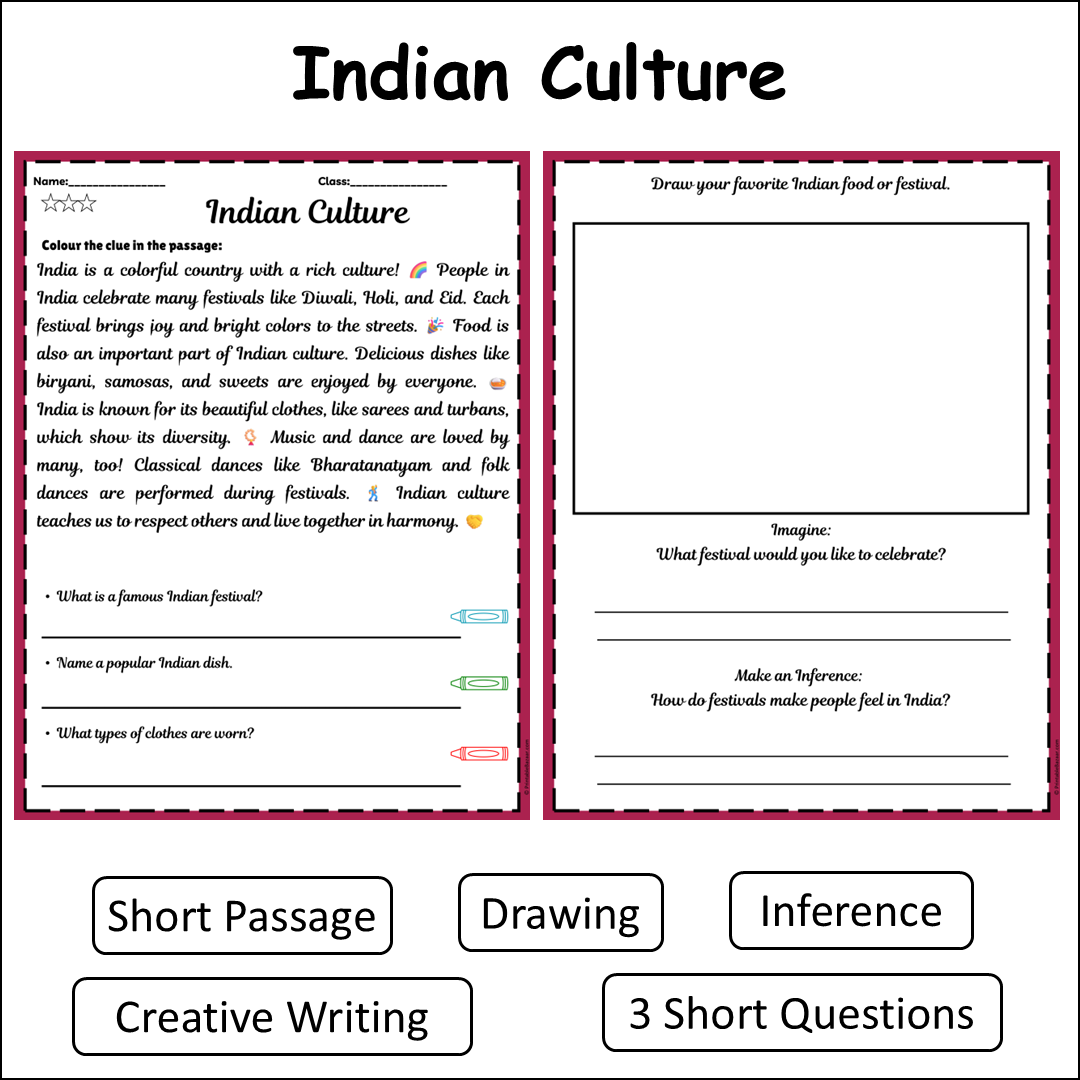Indian Culture | Short Reading Comprehension Creative Worksheet