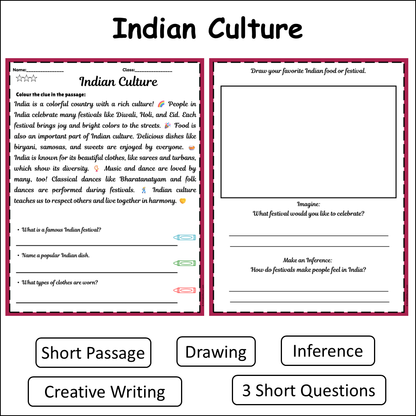 Indian Culture | Short Reading Comprehension Creative Worksheet