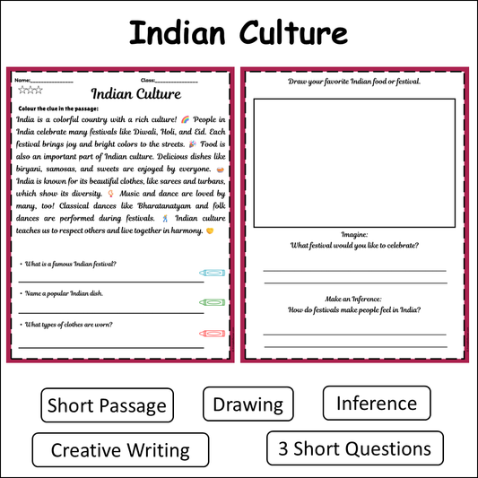 Indian Culture | Short Reading Comprehension Creative Worksheet