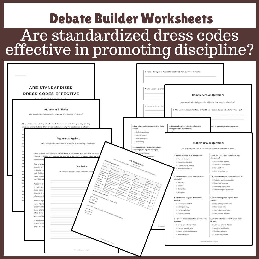Are standardized dress codes effective in promoting discipline? | Favour and Against Worksheet Printable Activity