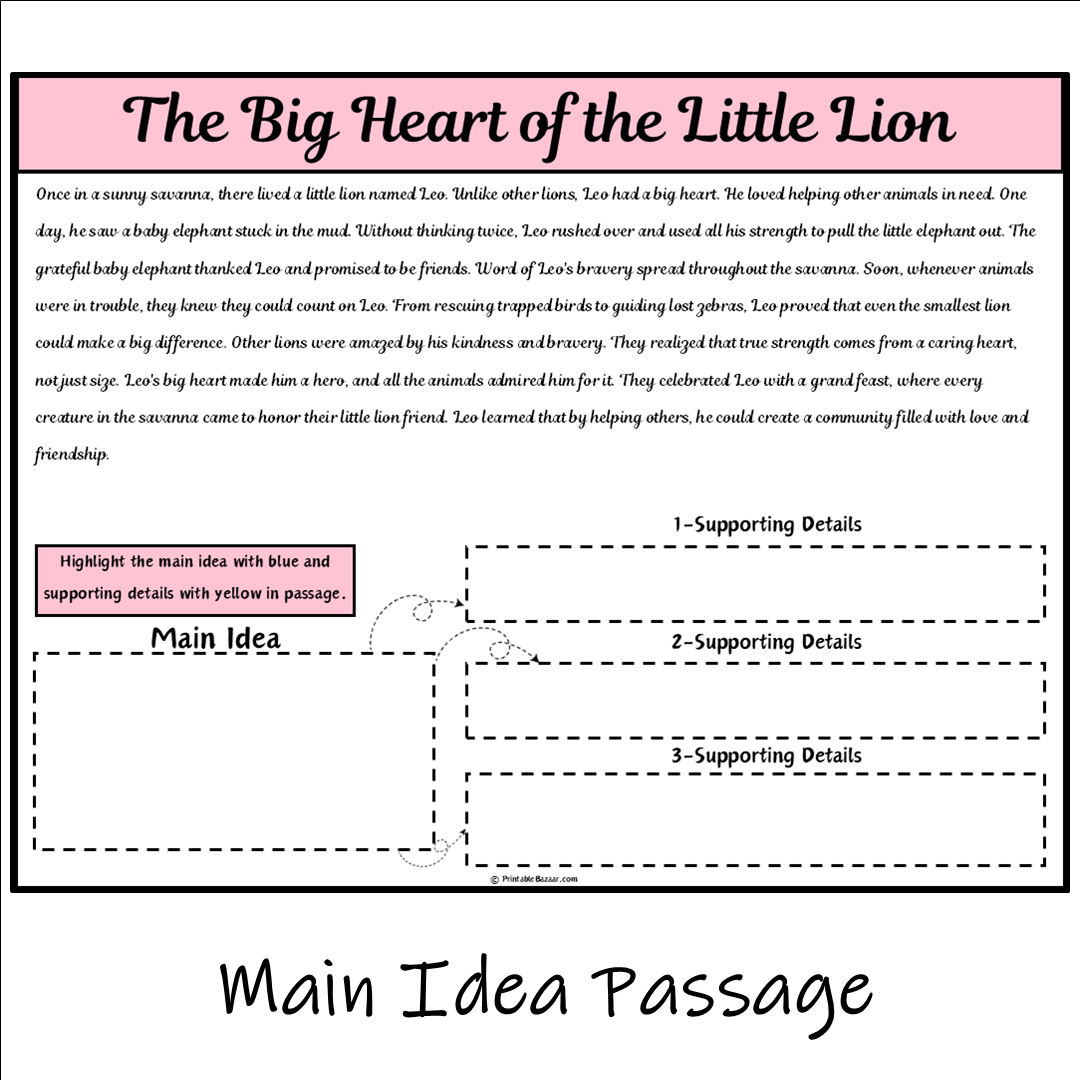 The Big Heart of the Little Lion | Main Idea and Supporting Details Reading Passage and Questions