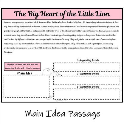 The Big Heart of the Little Lion | Main Idea and Supporting Details Reading Passage and Questions