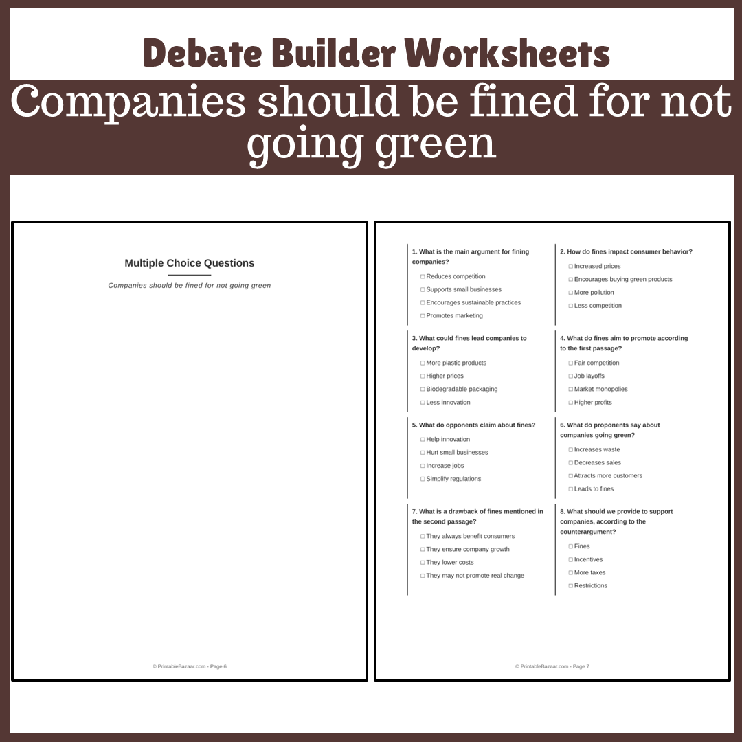 Companies should be fined for not going green | Favour and Against Worksheet Printable Activity
