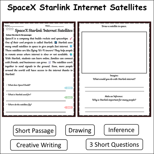 SpaceX Starlink Internet Satellites | Short Reading Comprehension Creative Worksheet