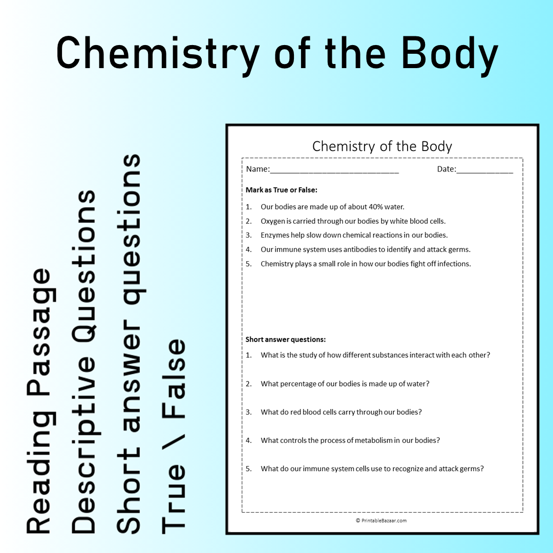 Chemistry of the Body | Reading Comprehension Passage Printable Worksheet