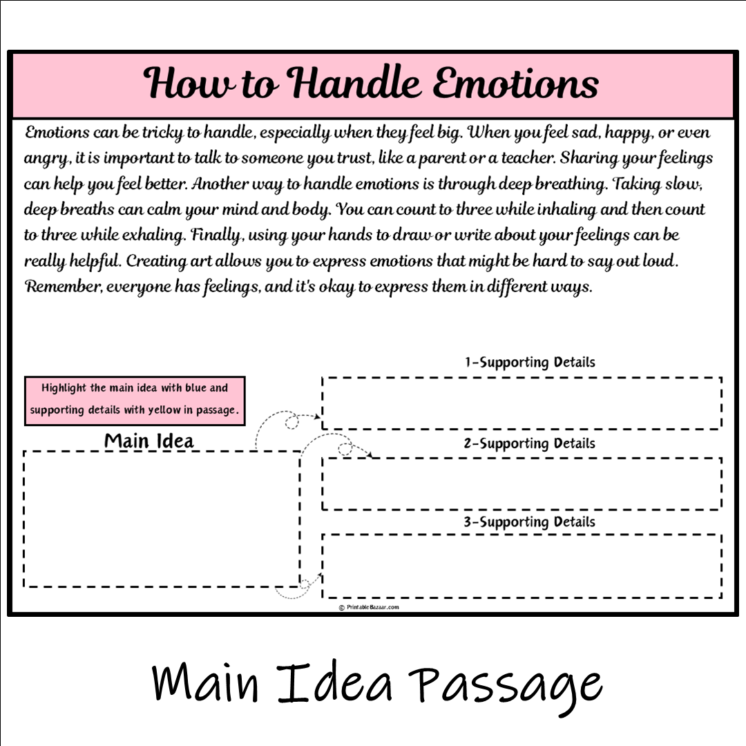 How to Handle Emotions | Main Idea and Supporting Details Reading Passage and Questions