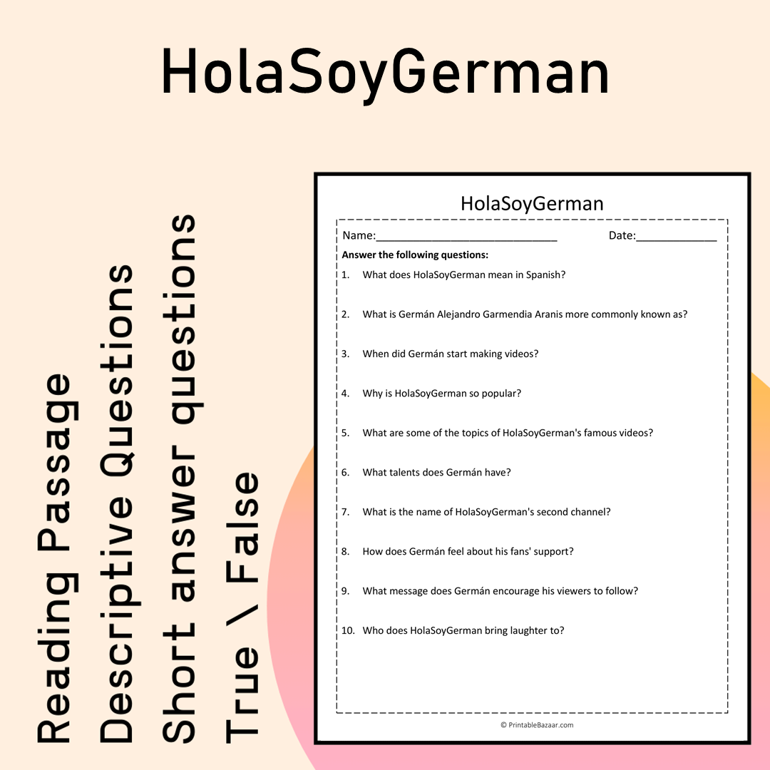 HolaSoyGerman | Reading Comprehension Passage Printable Activity
