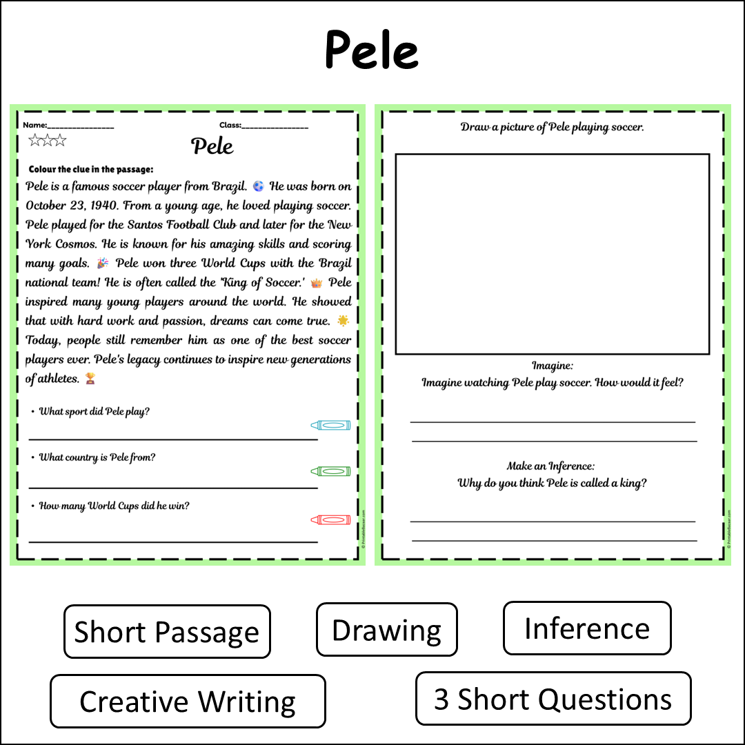 Pele | Short Reading Comprehension Creative Worksheet