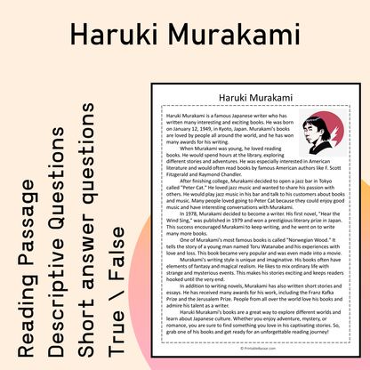 Haruki Murakami | Reading Comprehension Passage Printable Activity