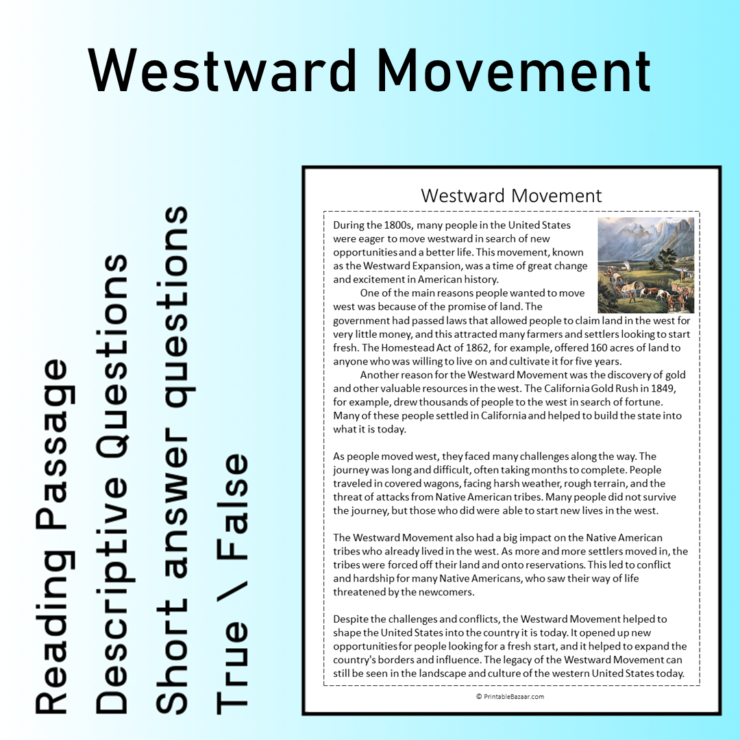 Westward Movement | Reading Comprehension Passage Printable Worksheet