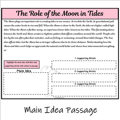 The Role of the Moon in Tides | Main Idea and Supporting Details Reading Passage and Questions