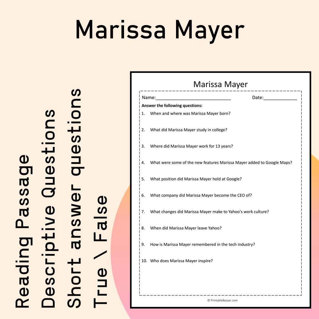 Marissa Mayer | Reading Comprehension Passage Printable Activity