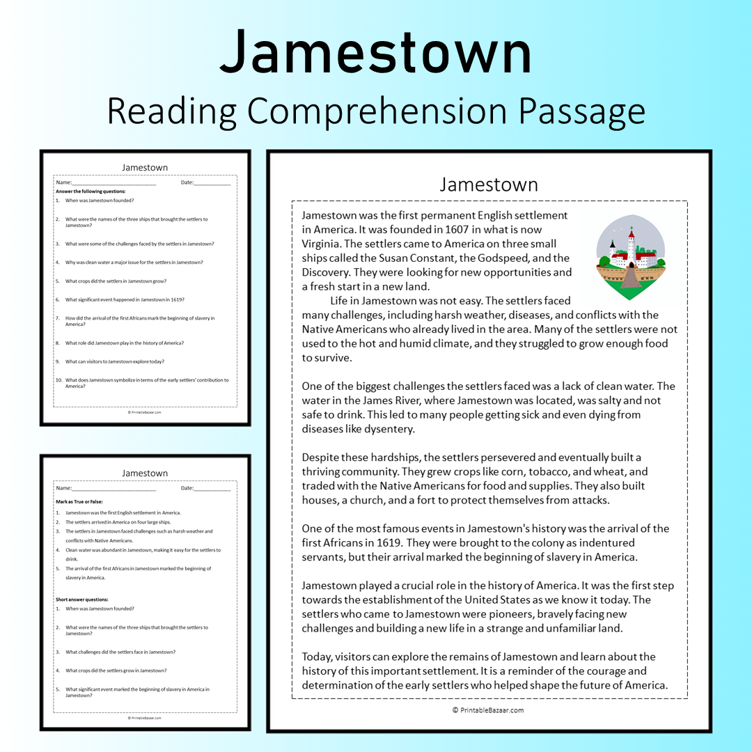 Jamestown | Reading Comprehension Passage Printable Worksheet