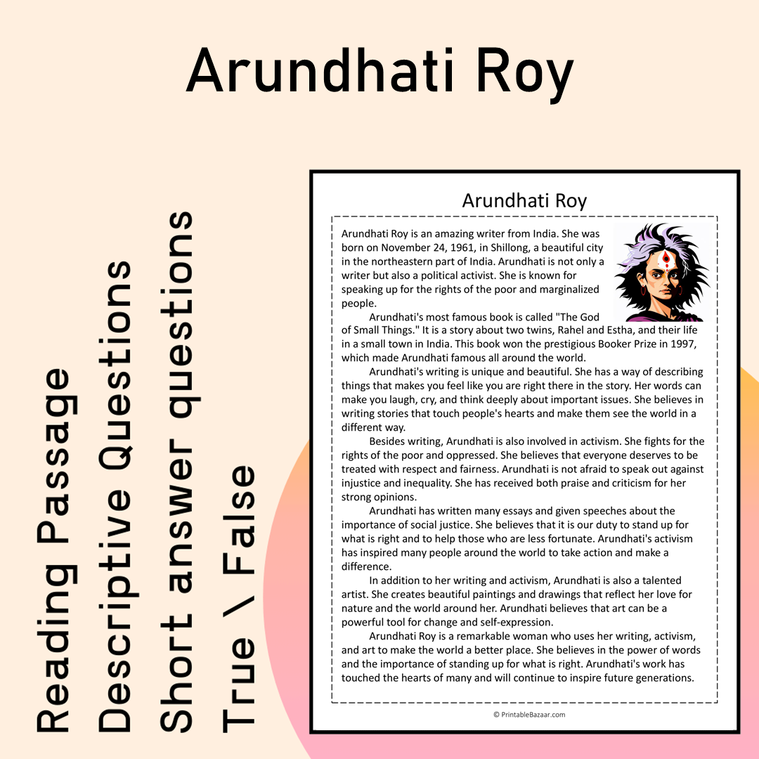 Arundhati Roy | Reading Comprehension Passage Printable Activity