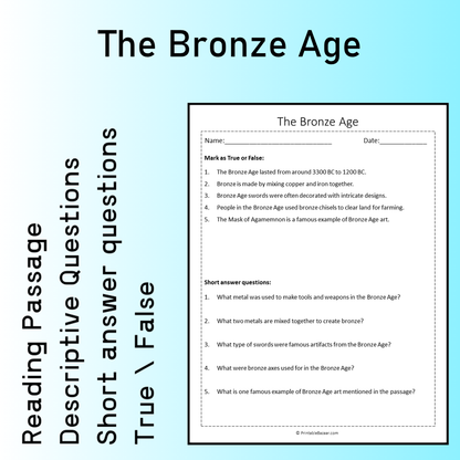 The Bronze Age | Reading Comprehension Passage Printable Worksheet