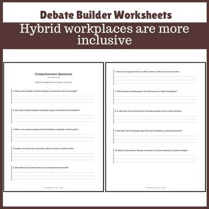 Hybrid workplaces are more inclusive | Favour and Against Worksheet Printable Activity