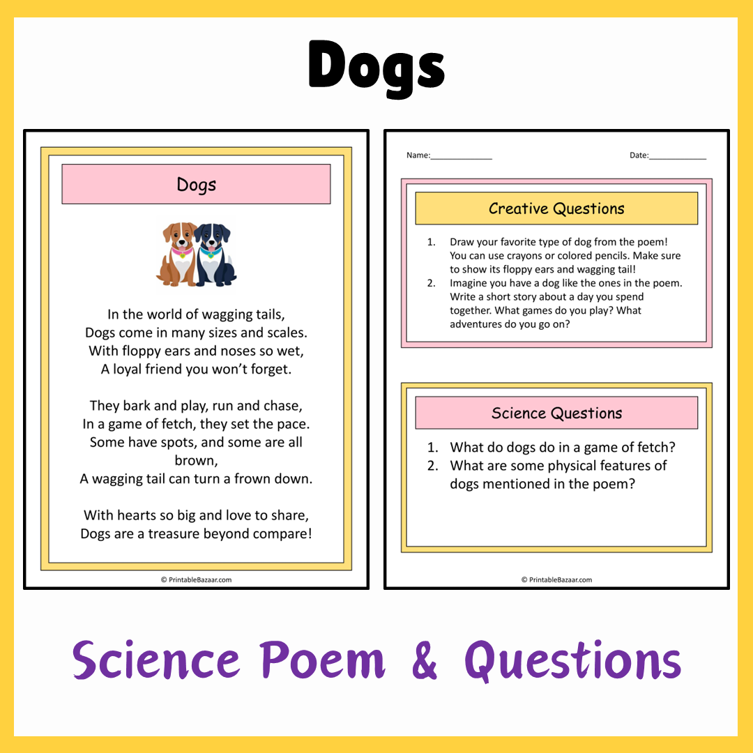 Dogs | Science Poem Reading Comprehension Activity