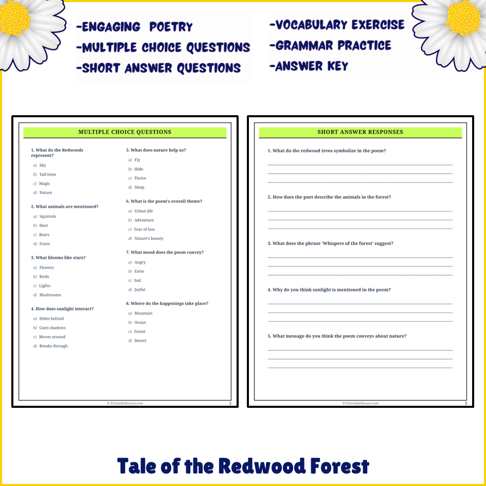 Tale of the Redwood Forest | Poem Grammar Worksheet Printable Activity