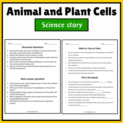 Animal and Plant Cells | Science Story Reading Comprehension Activity