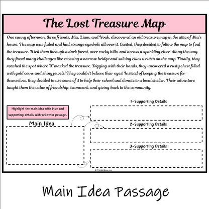 The Lost Treasure Map | Main Idea and Supporting Details Reading Passage and Questions