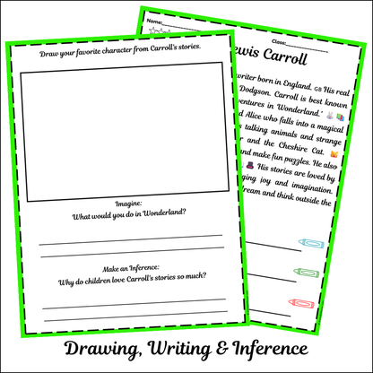 Lewis Carroll | Short Reading Comprehension Creative Worksheet