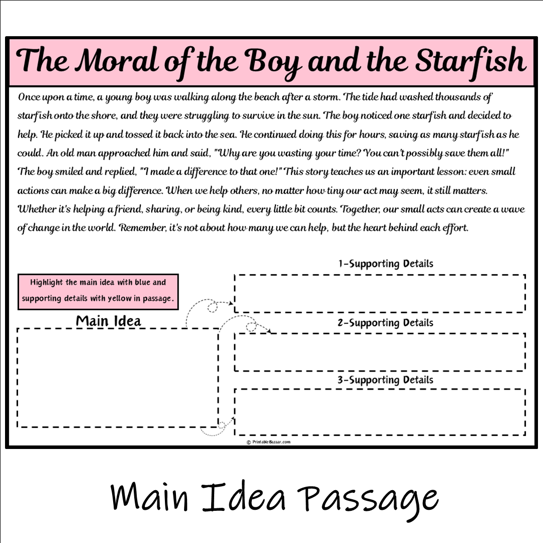 The Moral of the Boy and the Starfish | Main Idea and Supporting Details Reading Passage and Questions