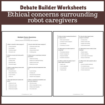 Ethical concerns surrounding robot caregivers | Favour and Against Worksheet Printable Activity