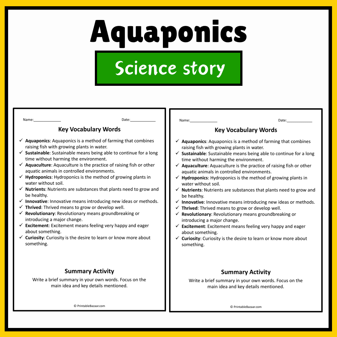 Aquaponics | Science Story Reading Comprehension Activity