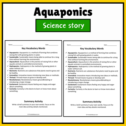 Aquaponics | Science Story Reading Comprehension Activity