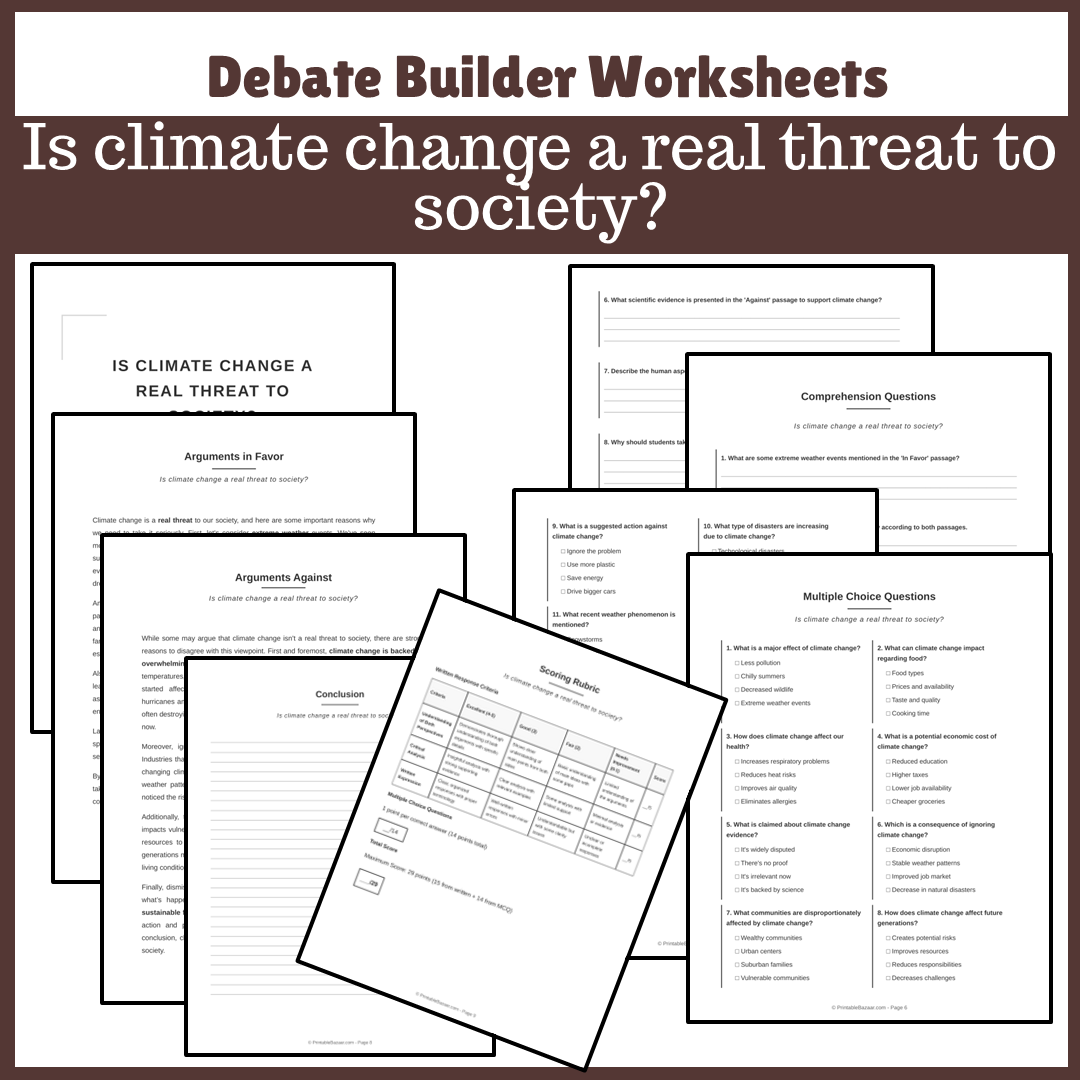 Is climate change a real threat to society? | Favour and Against Worksheet Printable Activity