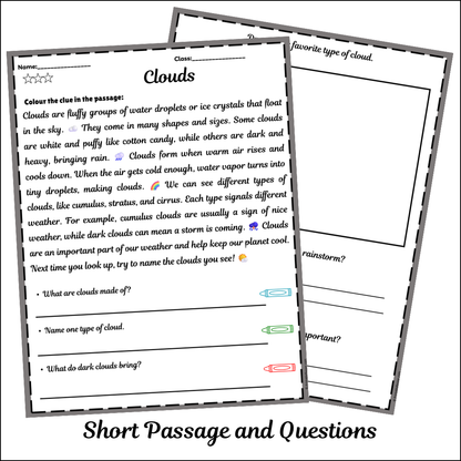 Clouds | Short Reading Comprehension Creative Worksheet