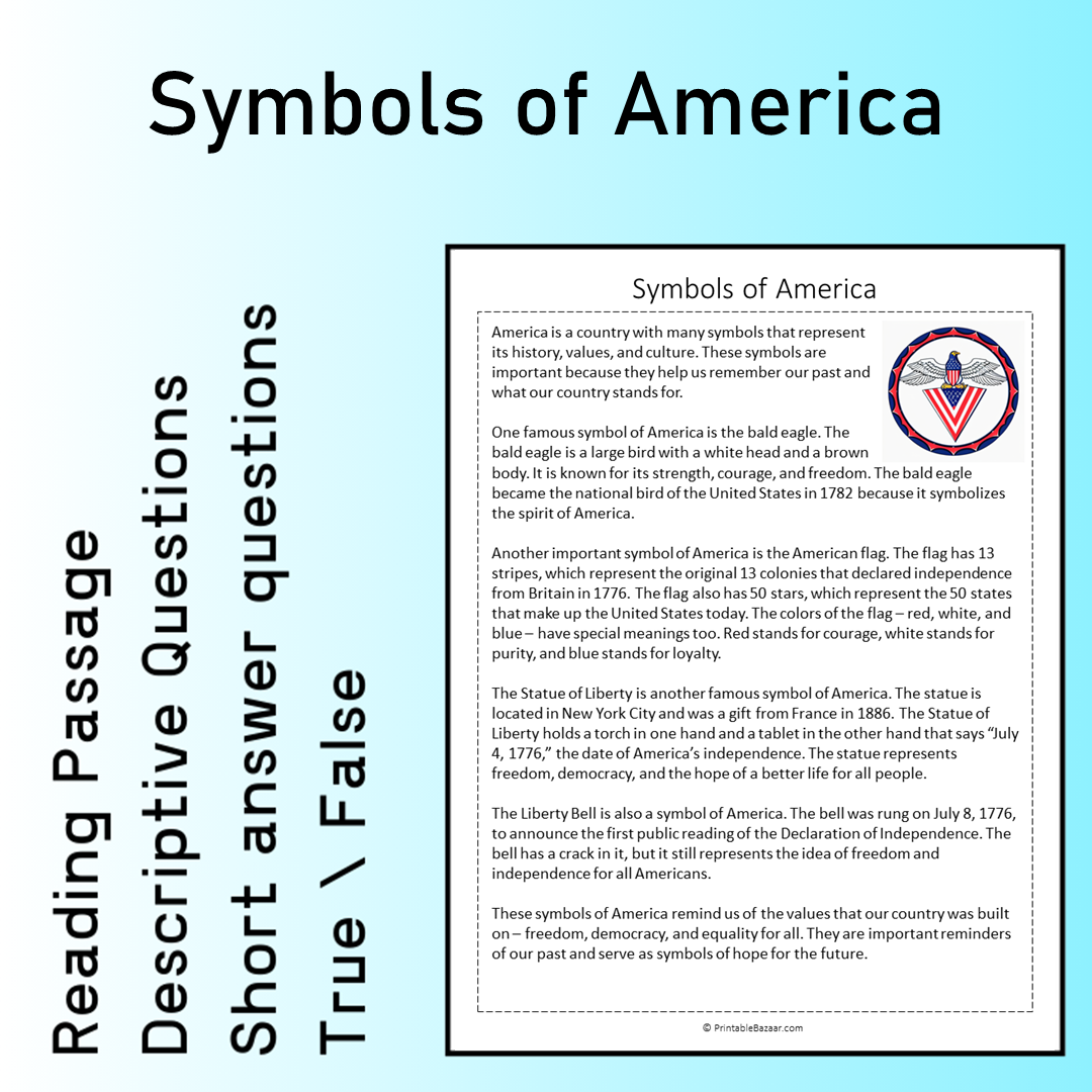Symbols of America | Reading Comprehension Passage Printable Worksheet
